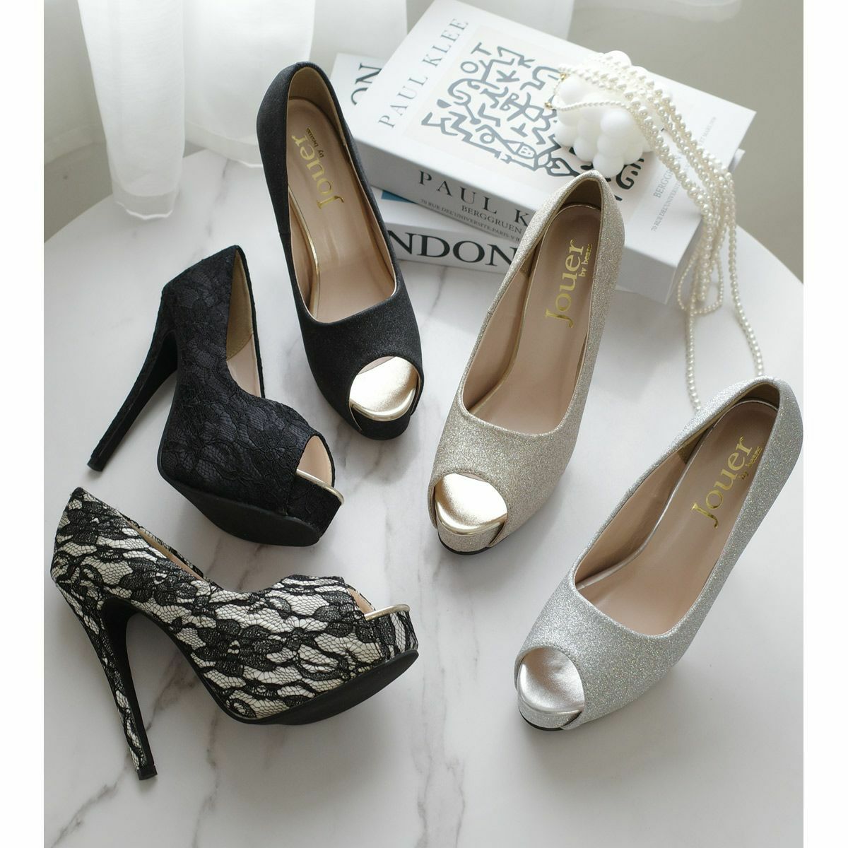 オープントゥレースハイヒールパンプス レディース | 《公式