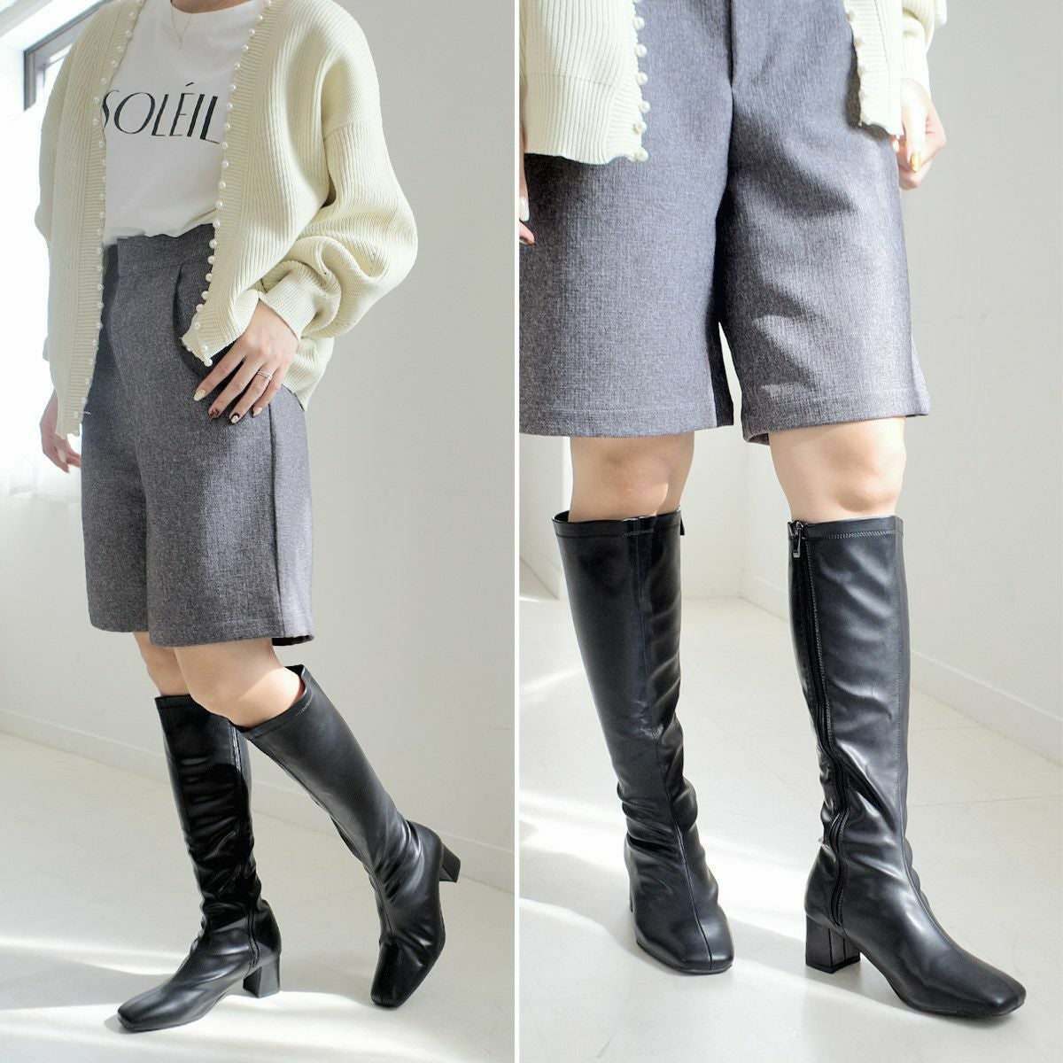 クリアランスSALE】太ヒールストレッチロングブーツ レディース