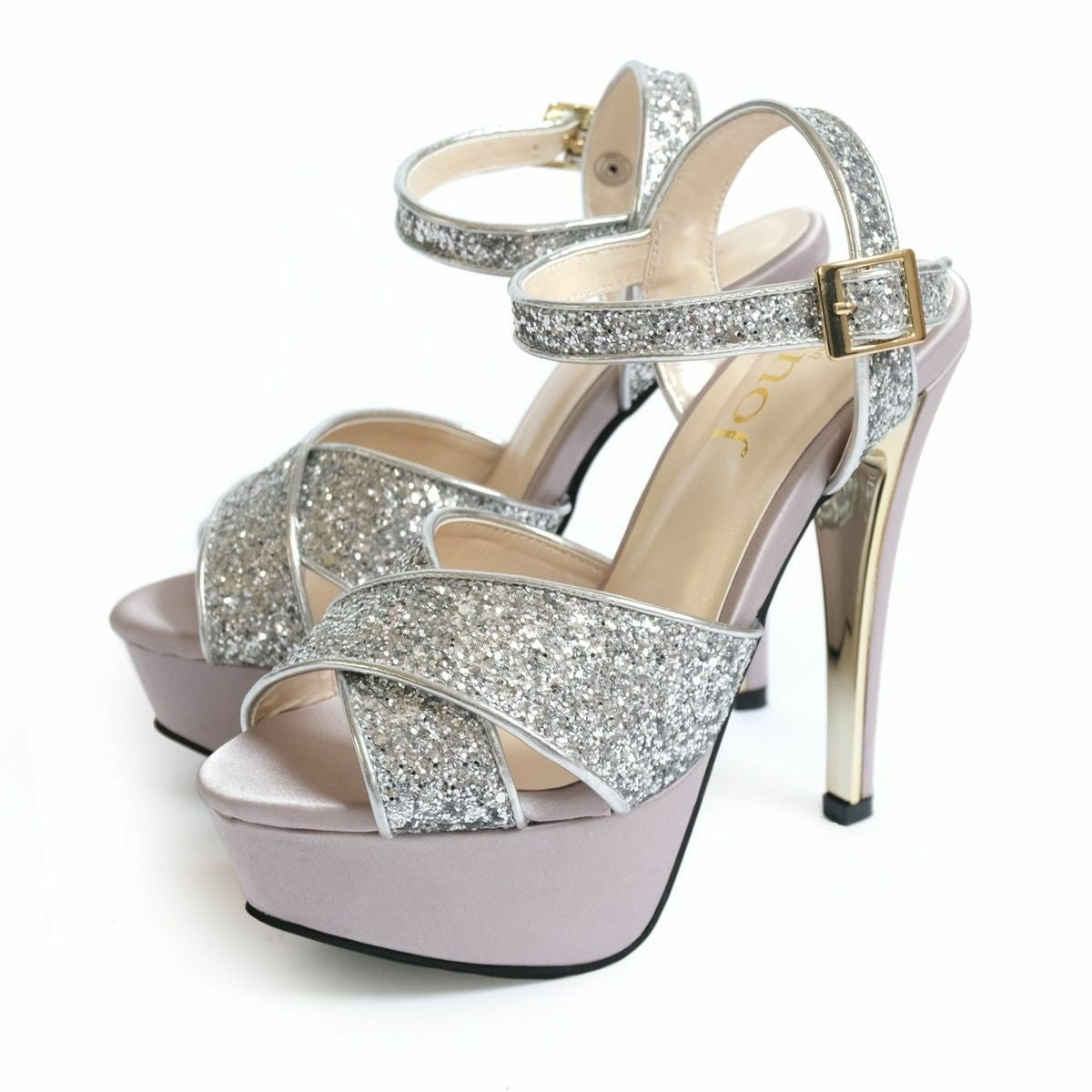 グリッターラメクロスベルト美脚ヒールサンダル レディース | 《公式