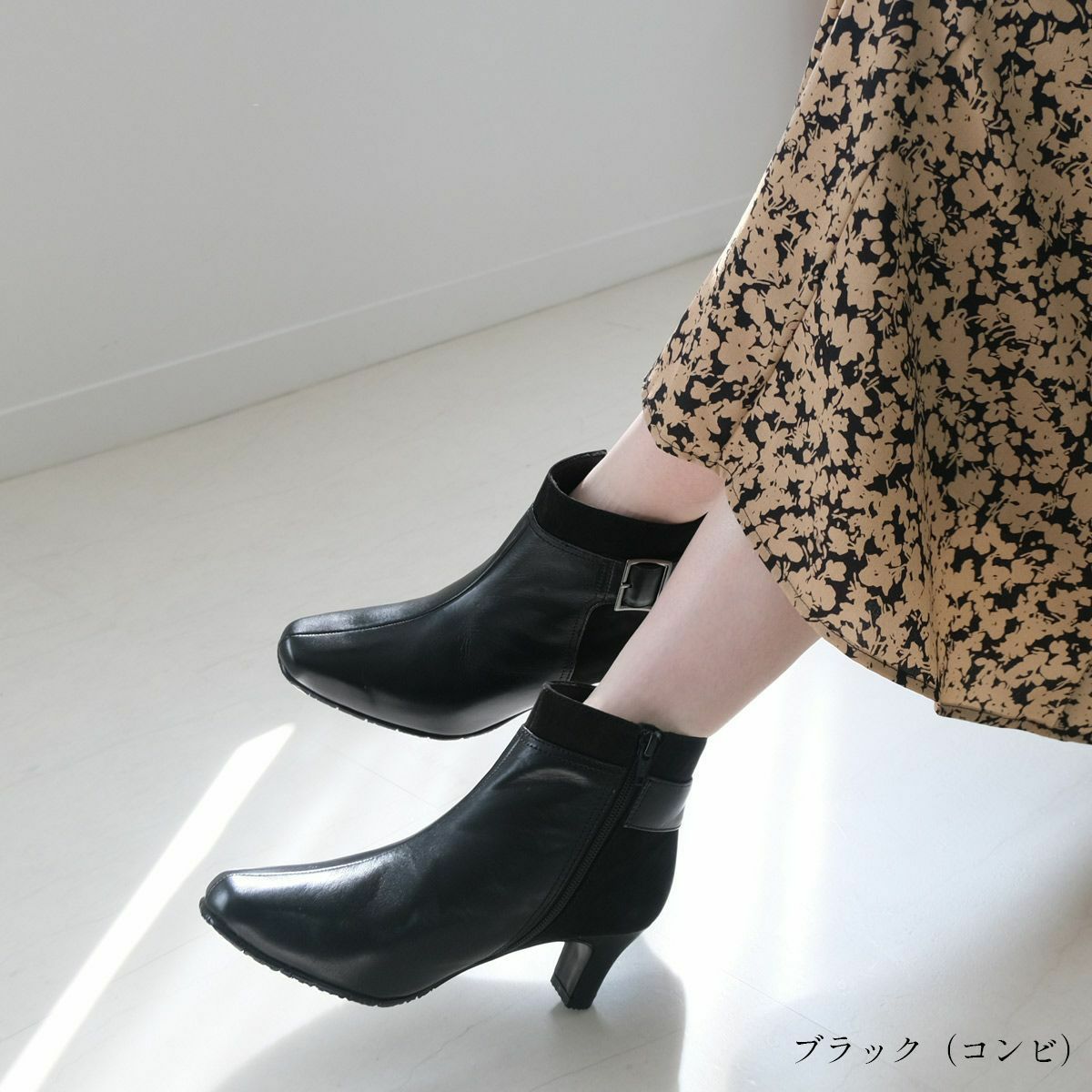 バックル異素材ショートブーツ本革 レディース | 《公式》レディース