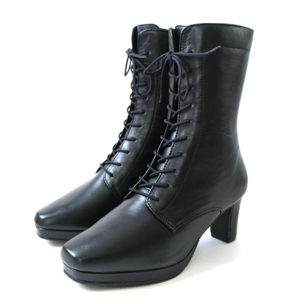 在庫限り！特別価格！】レースアップ 編み上げ ミドル丈ブーツ本革