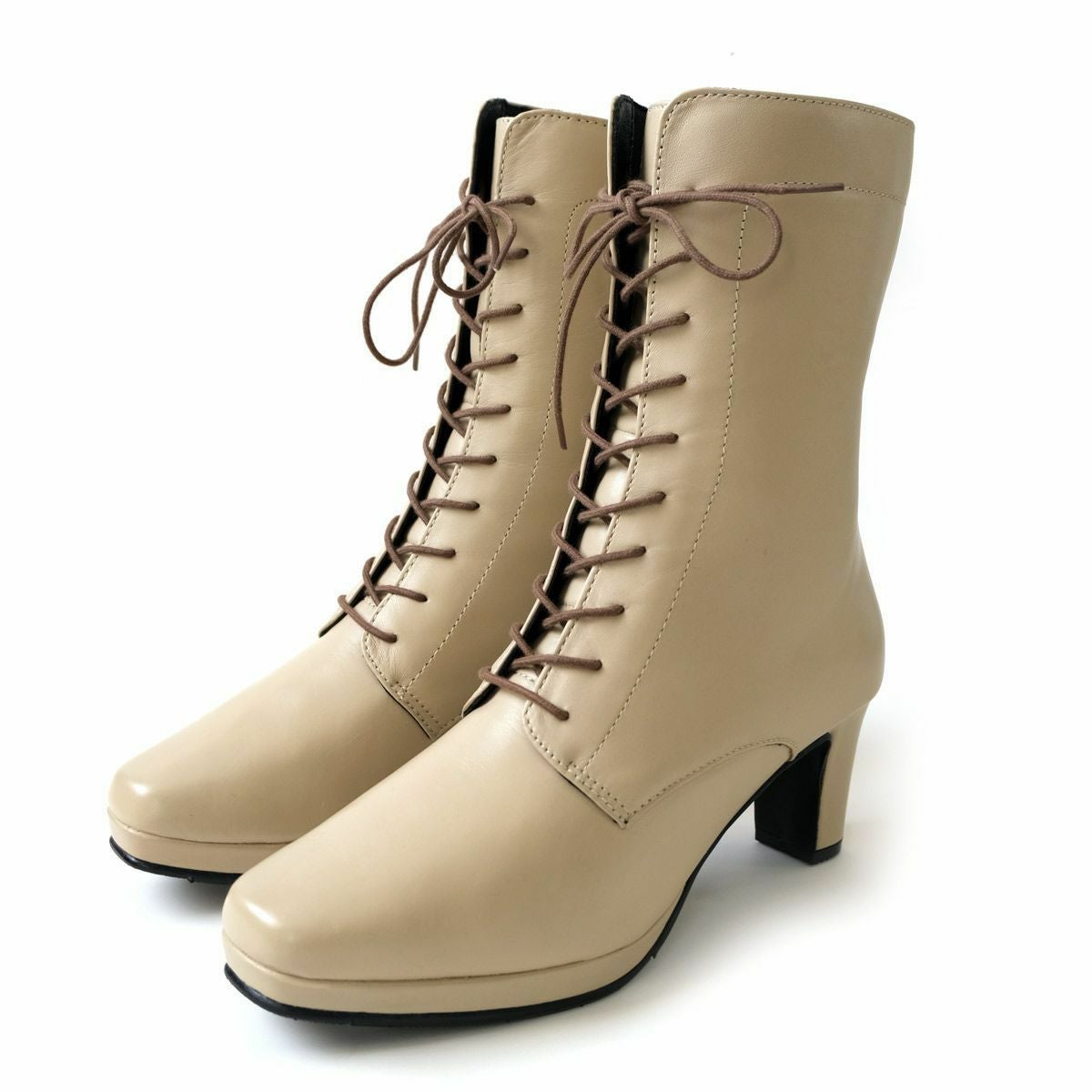 在庫限り！特別価格！】レースアップ 編み上げ ミドル丈ブーツ本革