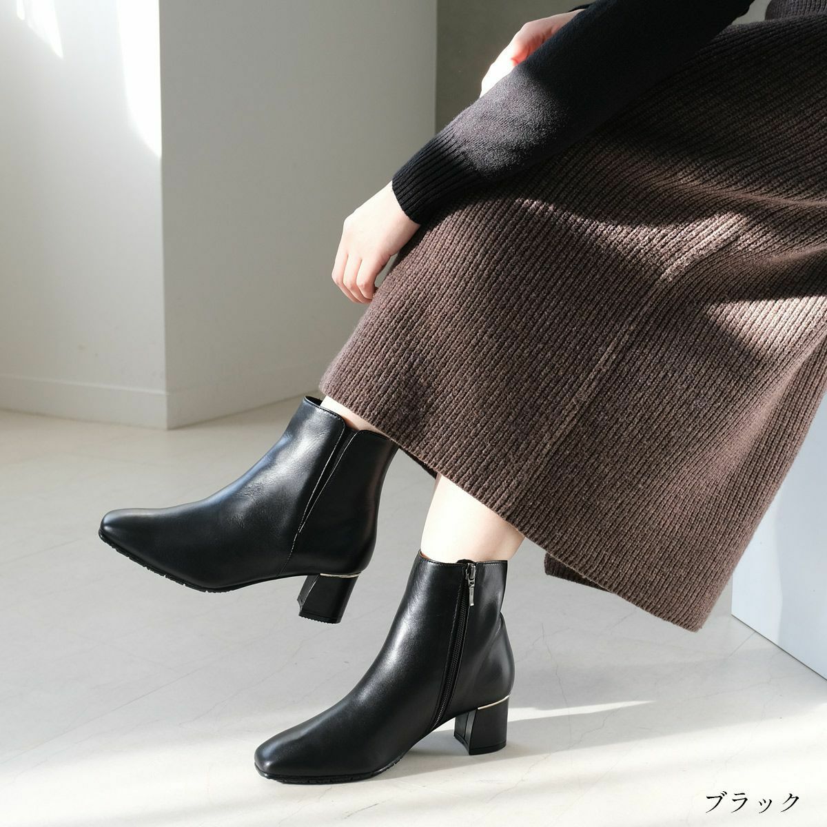 在庫限り！特別価格！】スリットショートブーツ本革 レディース