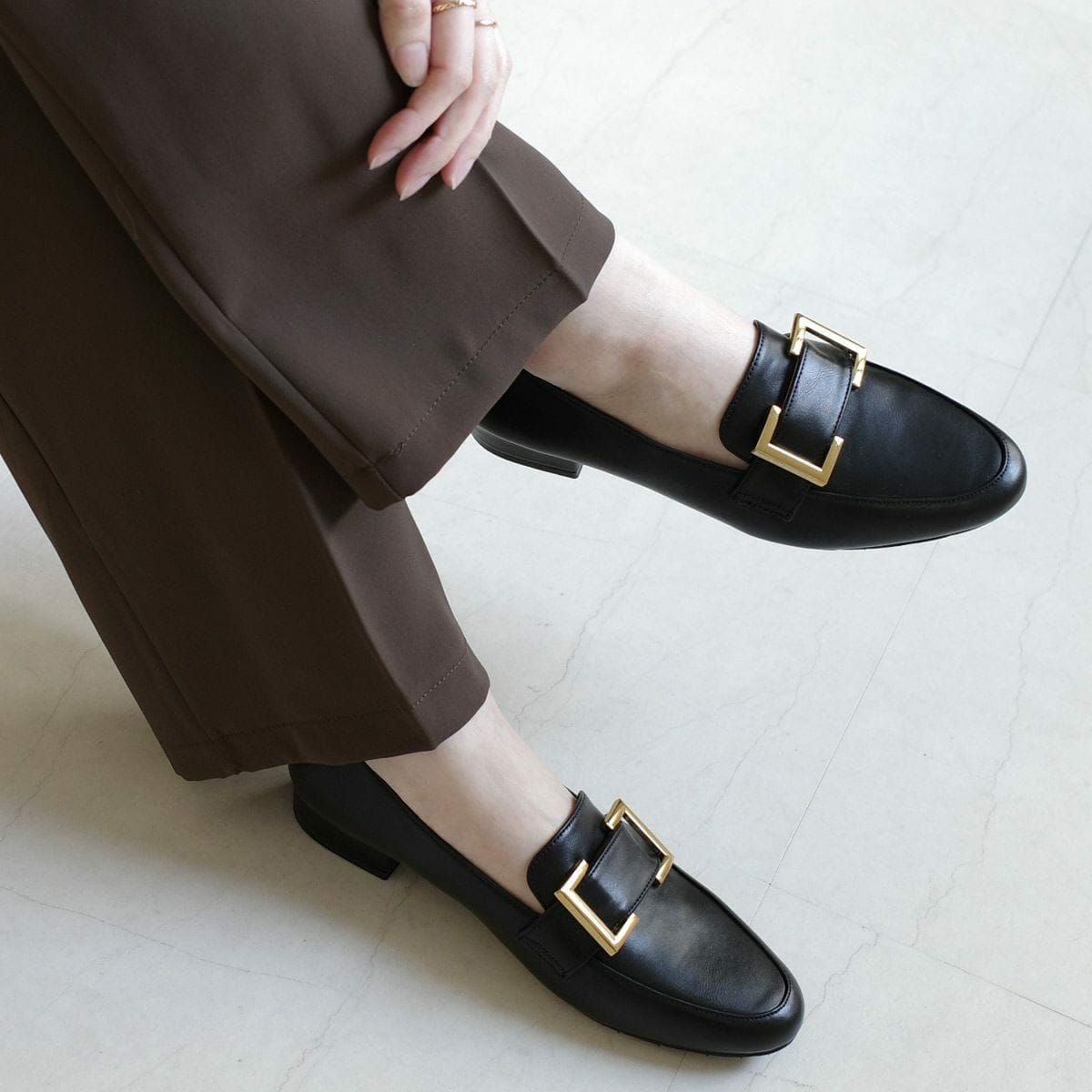 晴雨兼用 生活 防水 レインローファー バックルプレーン靴 レディース