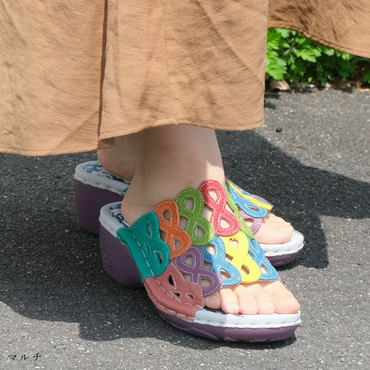 在庫限り！特別価格！】サンダル牛革カジュアルウエッジソール