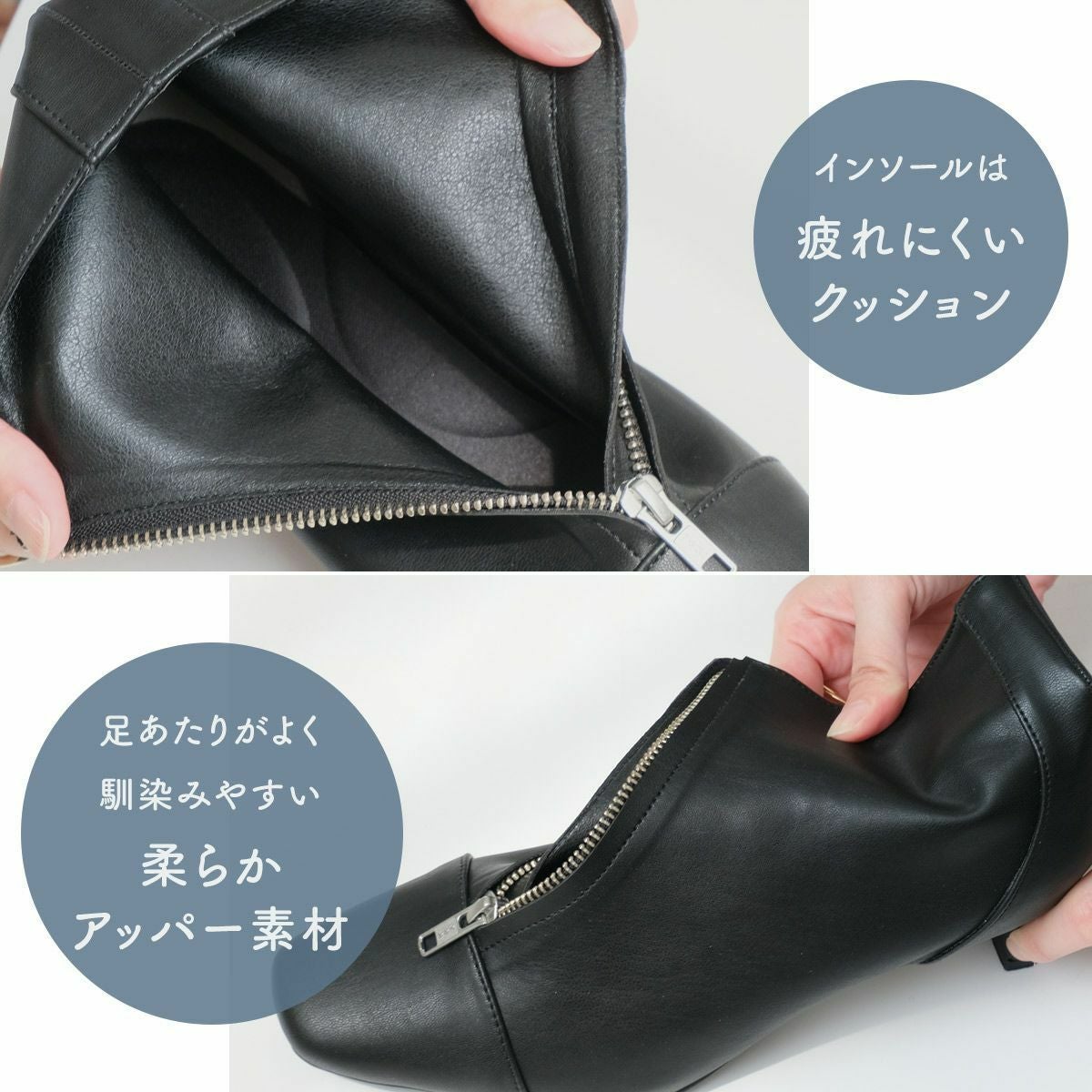 【ミツ】本革 スクエアトゥ レザーショートブーツ ブラック M ジップ ミツ様専用】本革 スクエアトゥ レザーショートブーツ ブラック M
