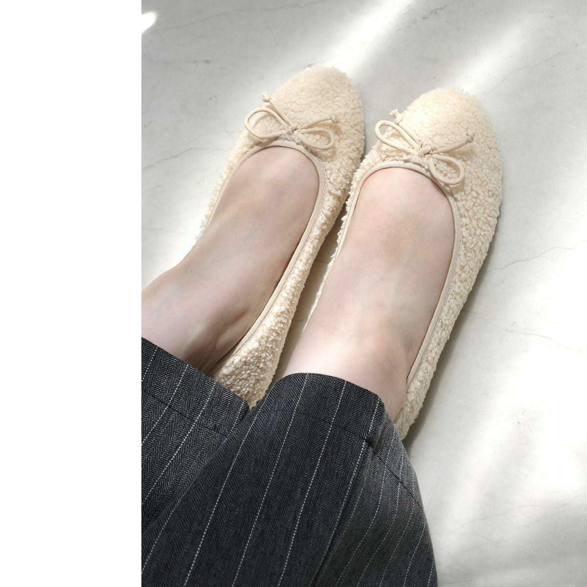 ボアバレエシューズバレエパンプスファーあったかリボンモチーフ ボアバレエシューズバレエパンプスファーあったかリボンモチーフ