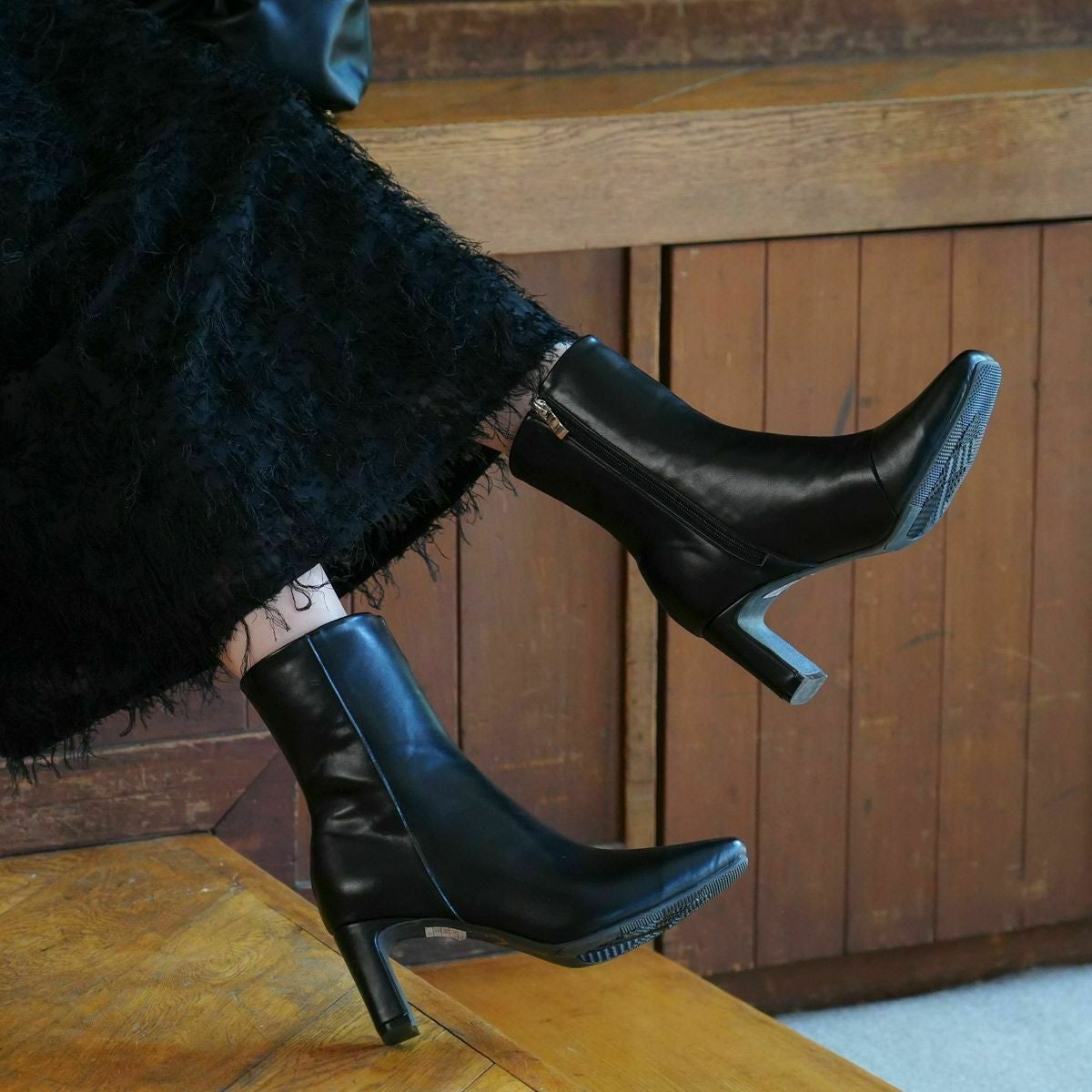 プレートヒールショートブーツミドルブーツ レディース | 《公式