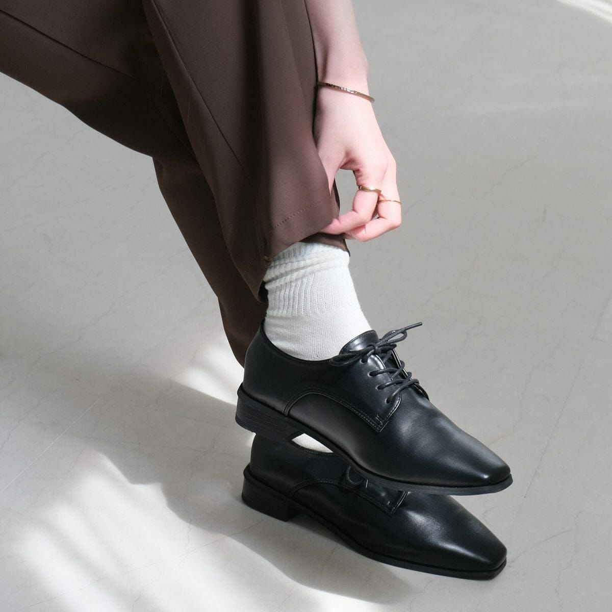 スクエアトゥオックスフォードシューズレースアップ レディース