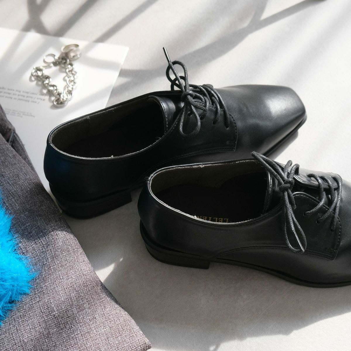 スクエアトゥオックスフォードシューズレースアップ レディース