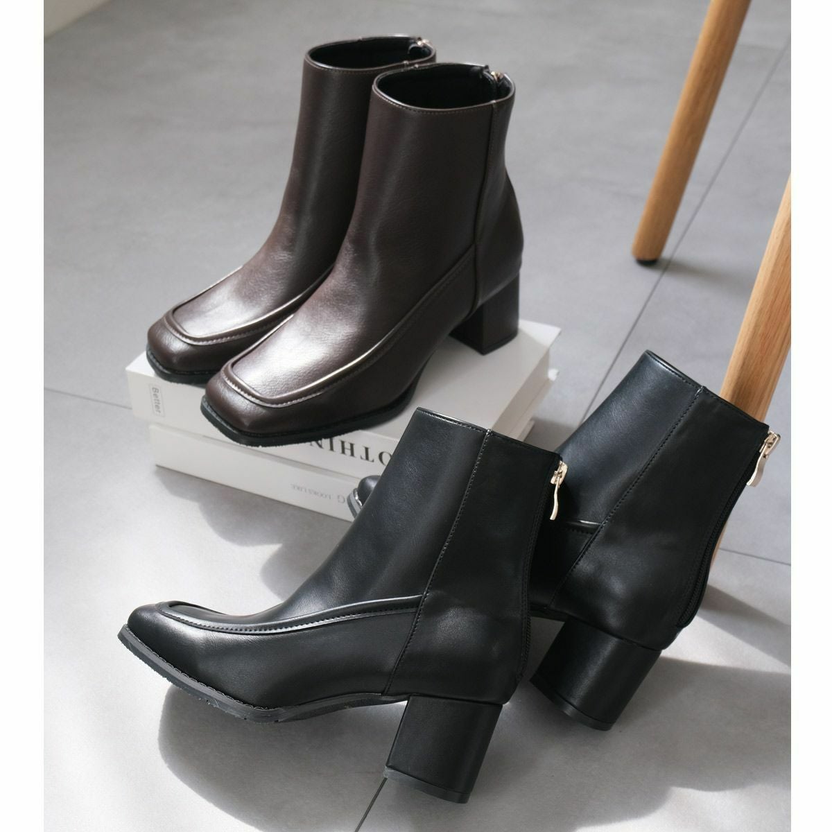 スクエアショートブーツバックファスナー レディース | 《公式