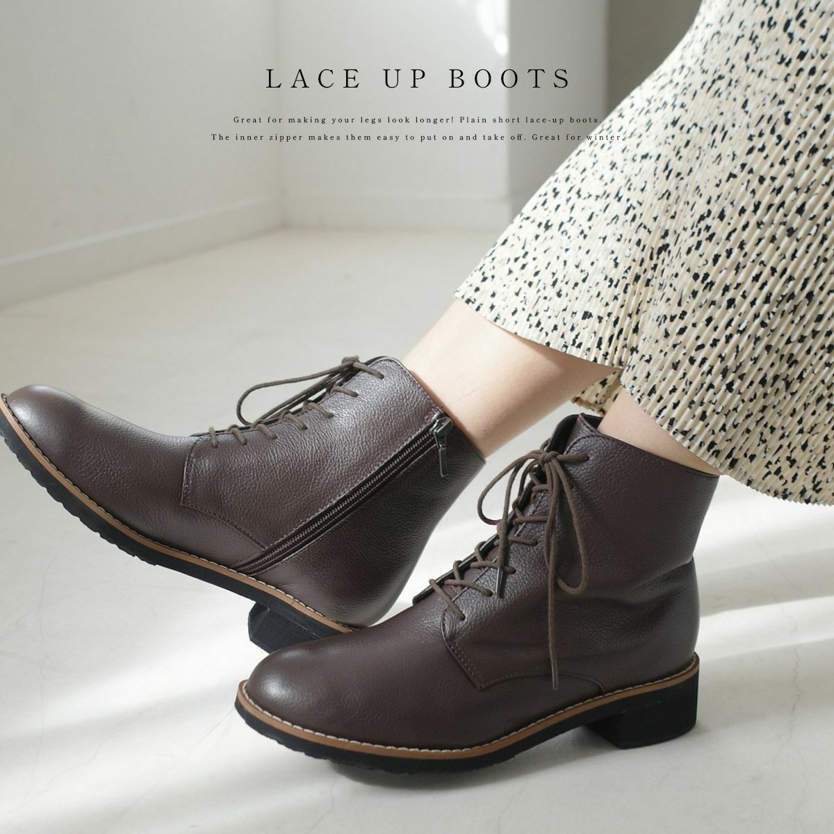 本革レースアップブーツ編み上げブーツショートブーツ レディース