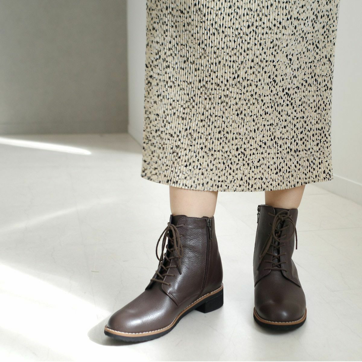 本革レースアップブーツ編み上げブーツショートブーツ レディース