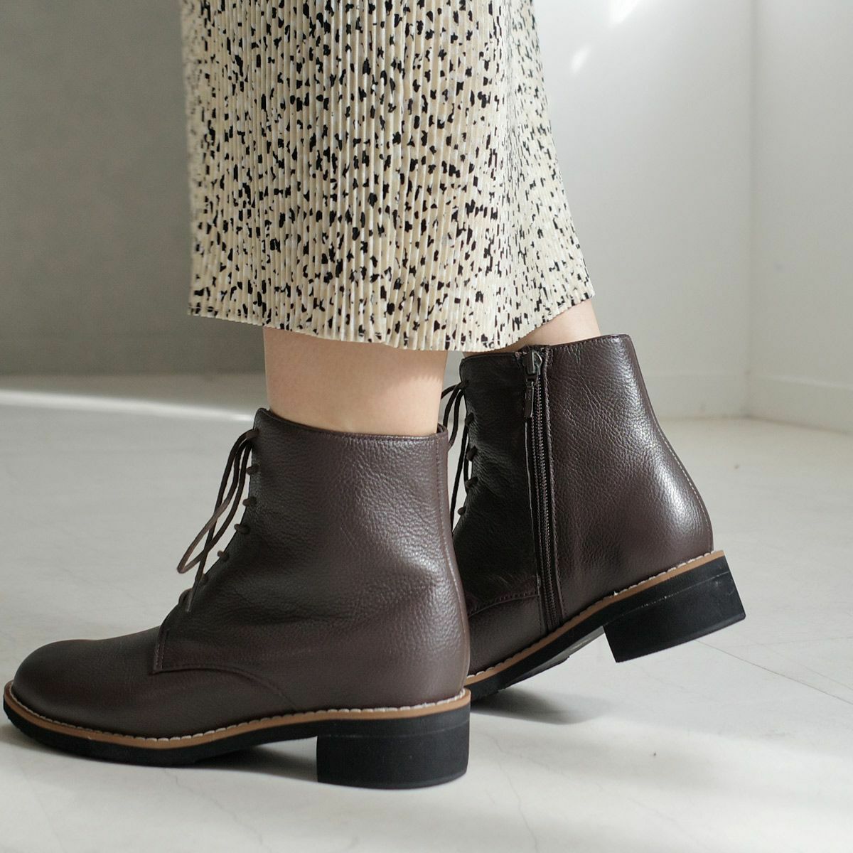 本革レースアップブーツ編み上げブーツショートブーツ レディース