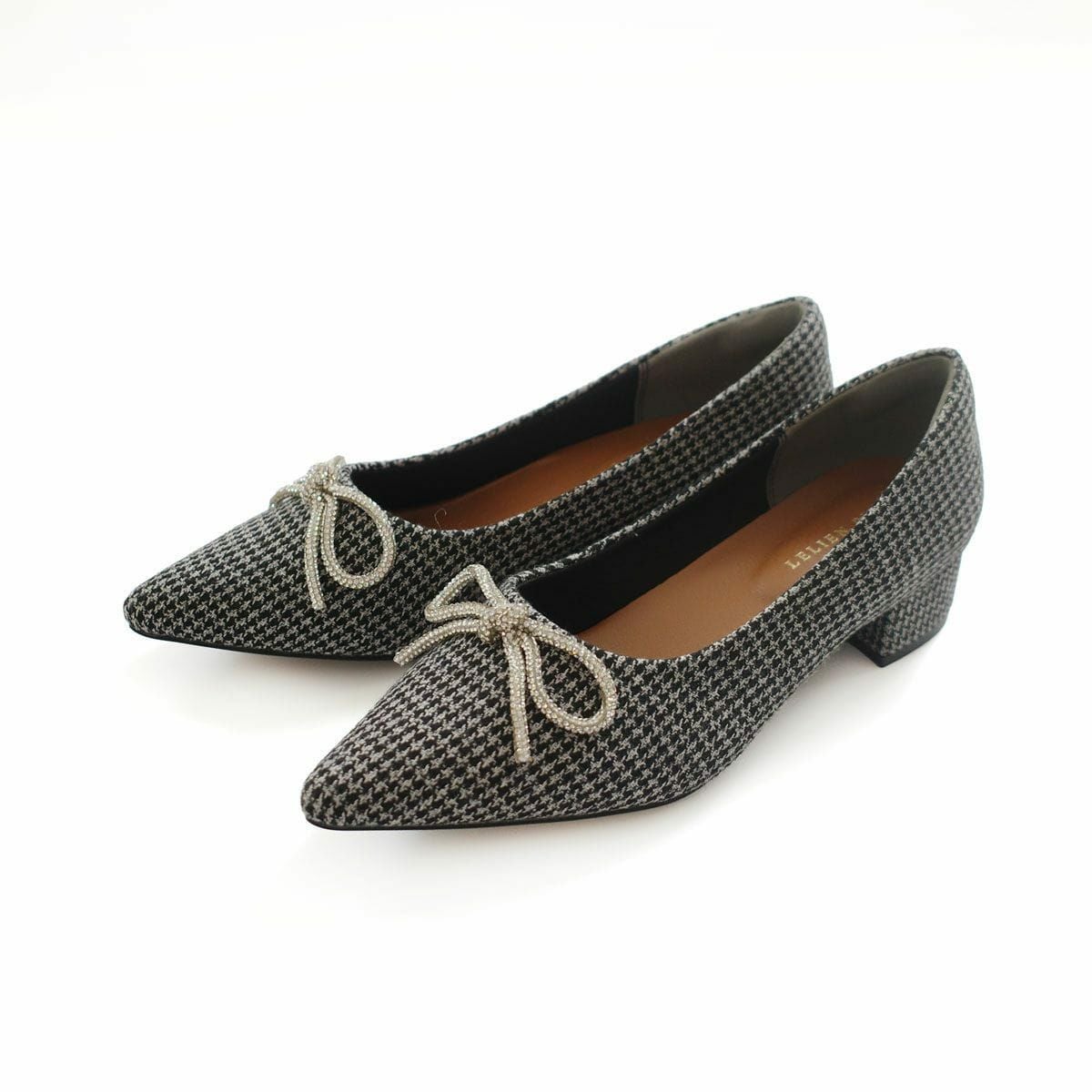 ラインストーンリボンポインテッドトゥパンプスバレエパンプス