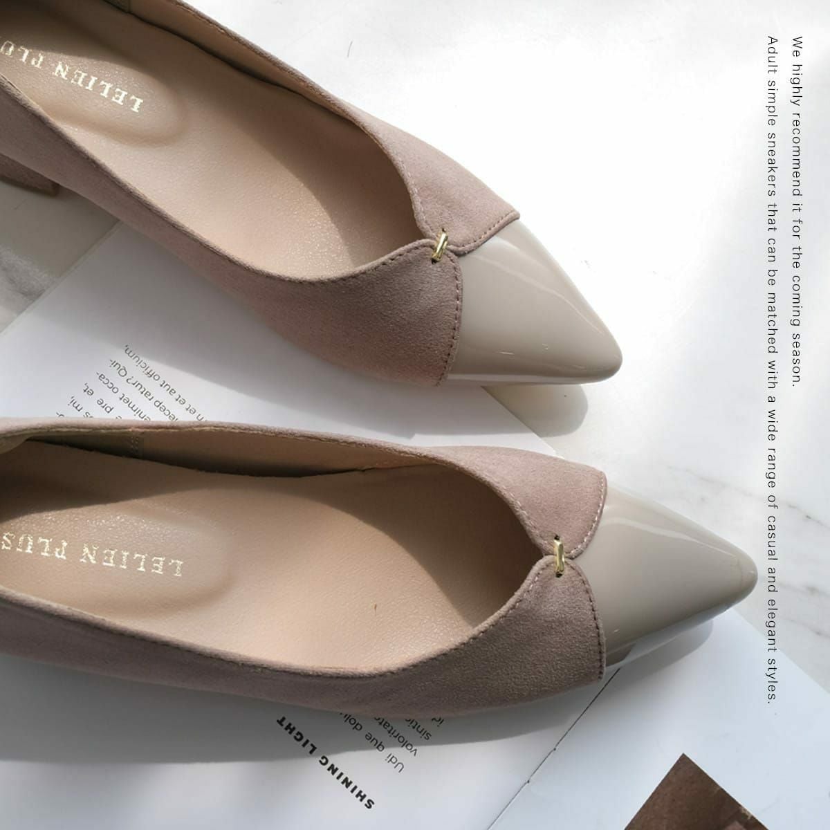 ポインテッドトゥVカットゴールドモチーフパンプス レディース